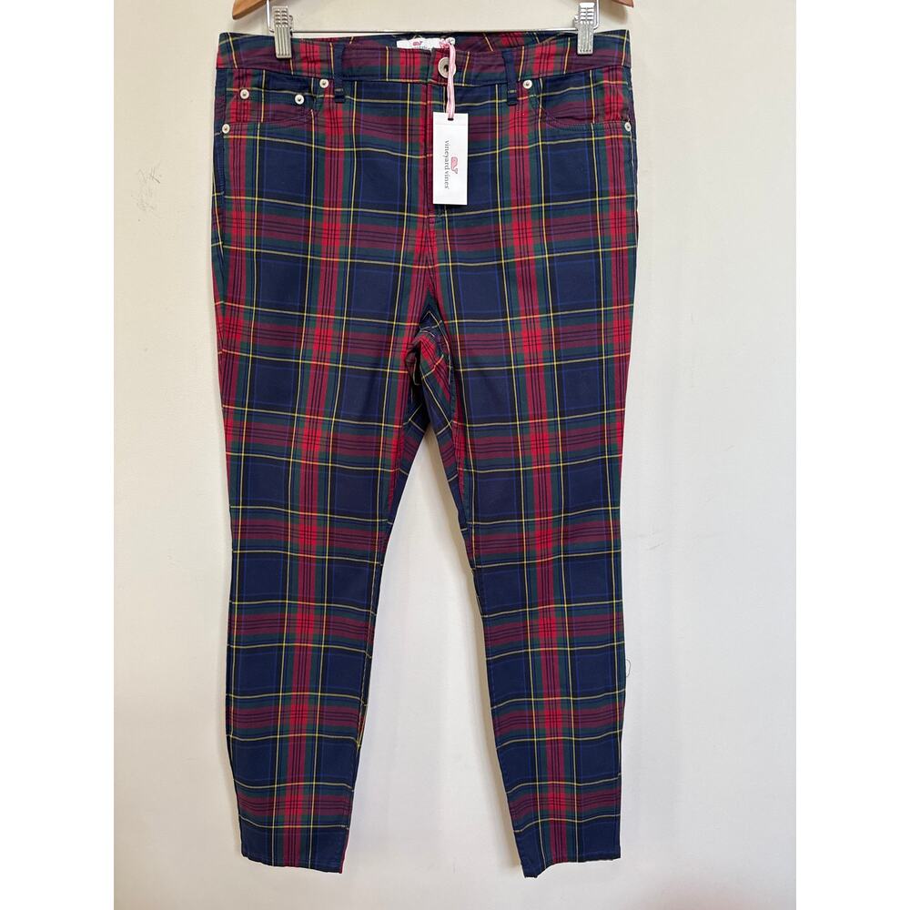 Vineyard Vines Jolly Plaid 5 Pocket Pants Women's Size 14 Holiday Festive NWT